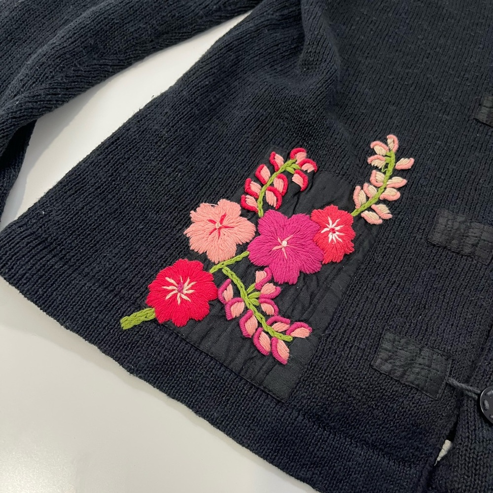 Vintage Icelandic Design Linen Cotton Embroidered Floral Cardigan Sweater Large - Picture 4 of 14